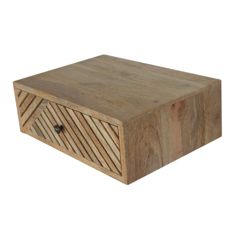 Floating Line Carved Bedside Table | Oak-Ish Solid Mango Wood Wall-Mounted