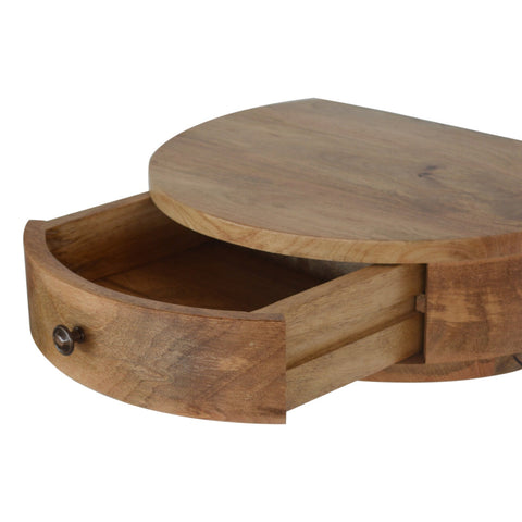 Wall Mounted Rounded Bedside Table | Oak-Ish Solid Mango Wood Wall-Mounted