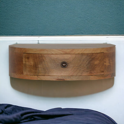 Wall Mounted Rounded Bedside Table | Oak-Ish Solid Mango Wood Wall-Mounted