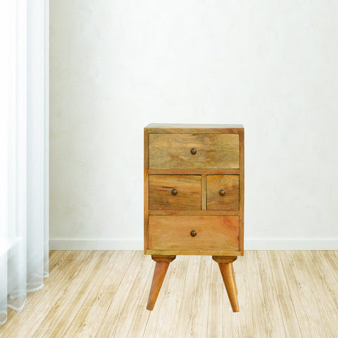 Nordic Style 4-Drawer Multi Bedside Table | Oak-Ish Solid Mango Wood