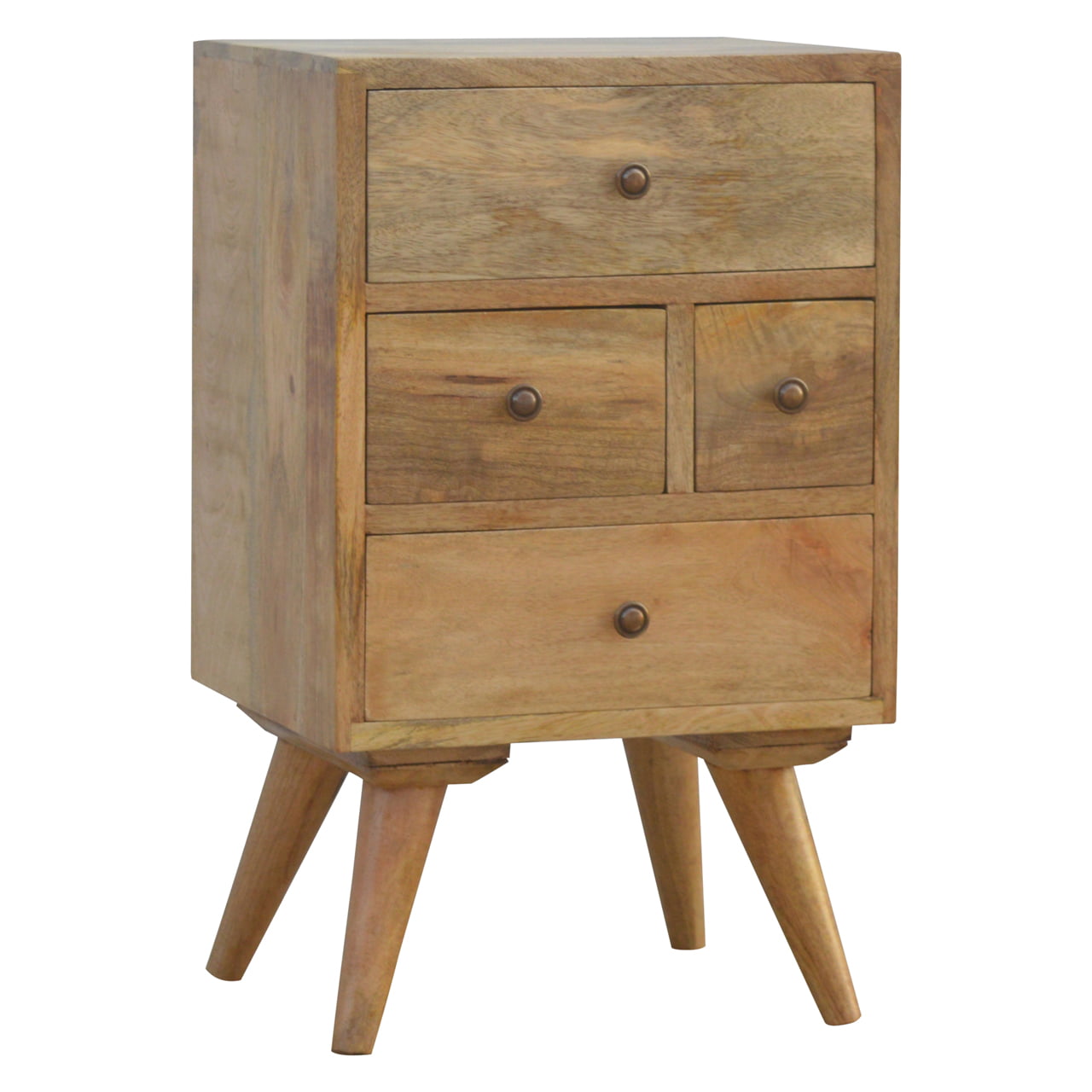 Nordic Style 4-Drawer Multi Bedside Table | Oak-Ish Solid Mango Wood