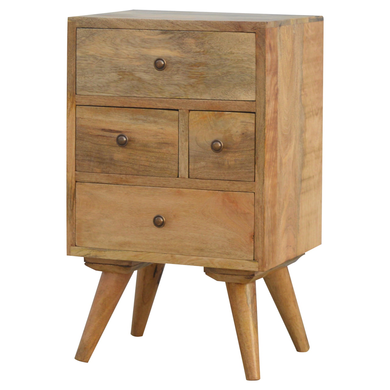 Nordic Style 4-Drawer Multi Bedside Table | Oak-Ish Solid Mango Wood