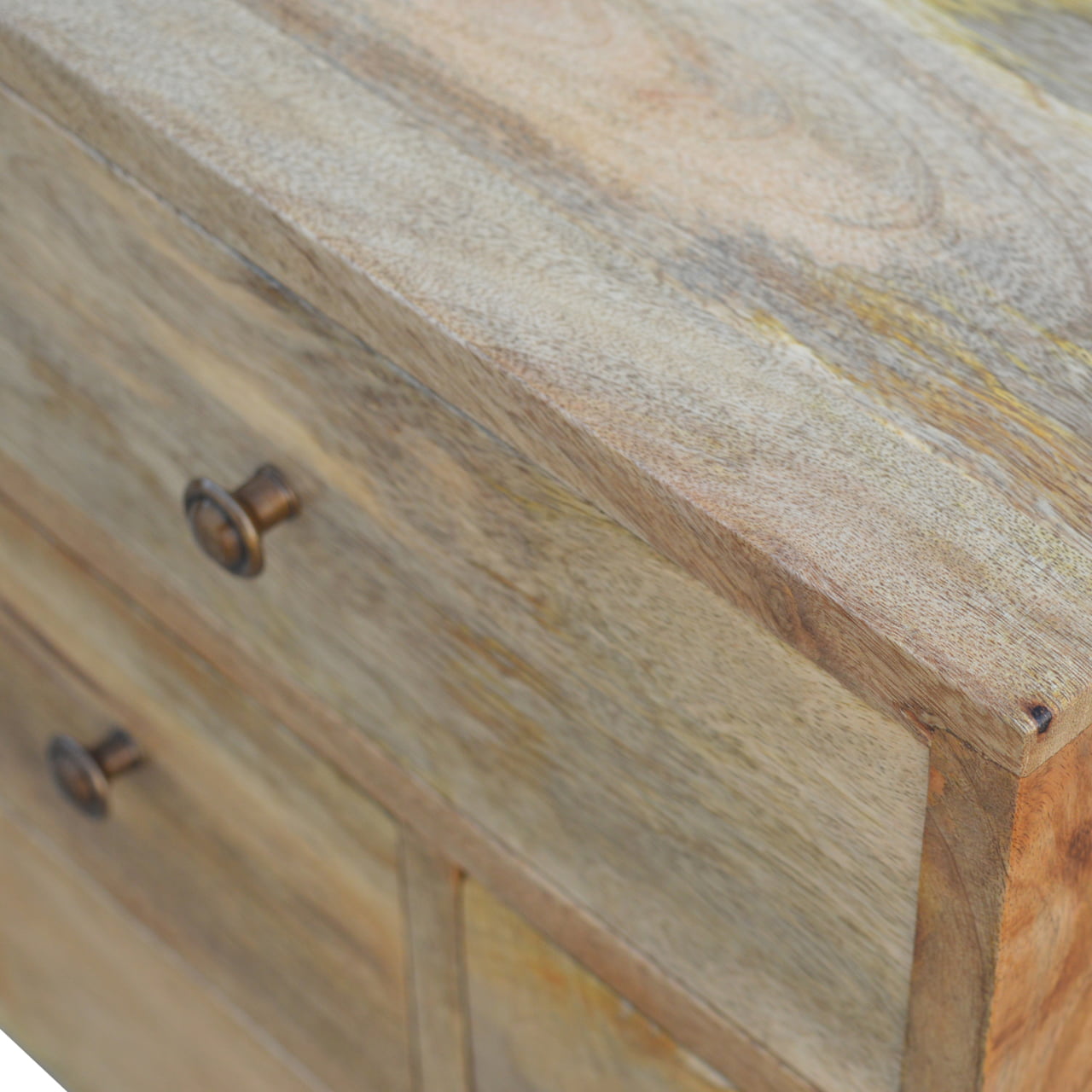 Nordic Style 4-Drawer Multi Bedside Table | Oak-Ish Solid Mango Wood