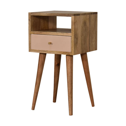 Mini Blush Hand Painted Bedside Table | Oak-Ish Solid Mango Wood