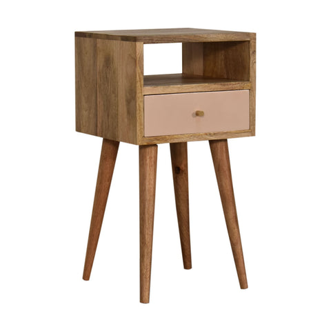 Mini Blush Hand Painted Bedside Table | Oak-Ish Solid Mango Wood