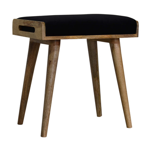 Black Velvet Tray Style Footstool | Cotton Velvet