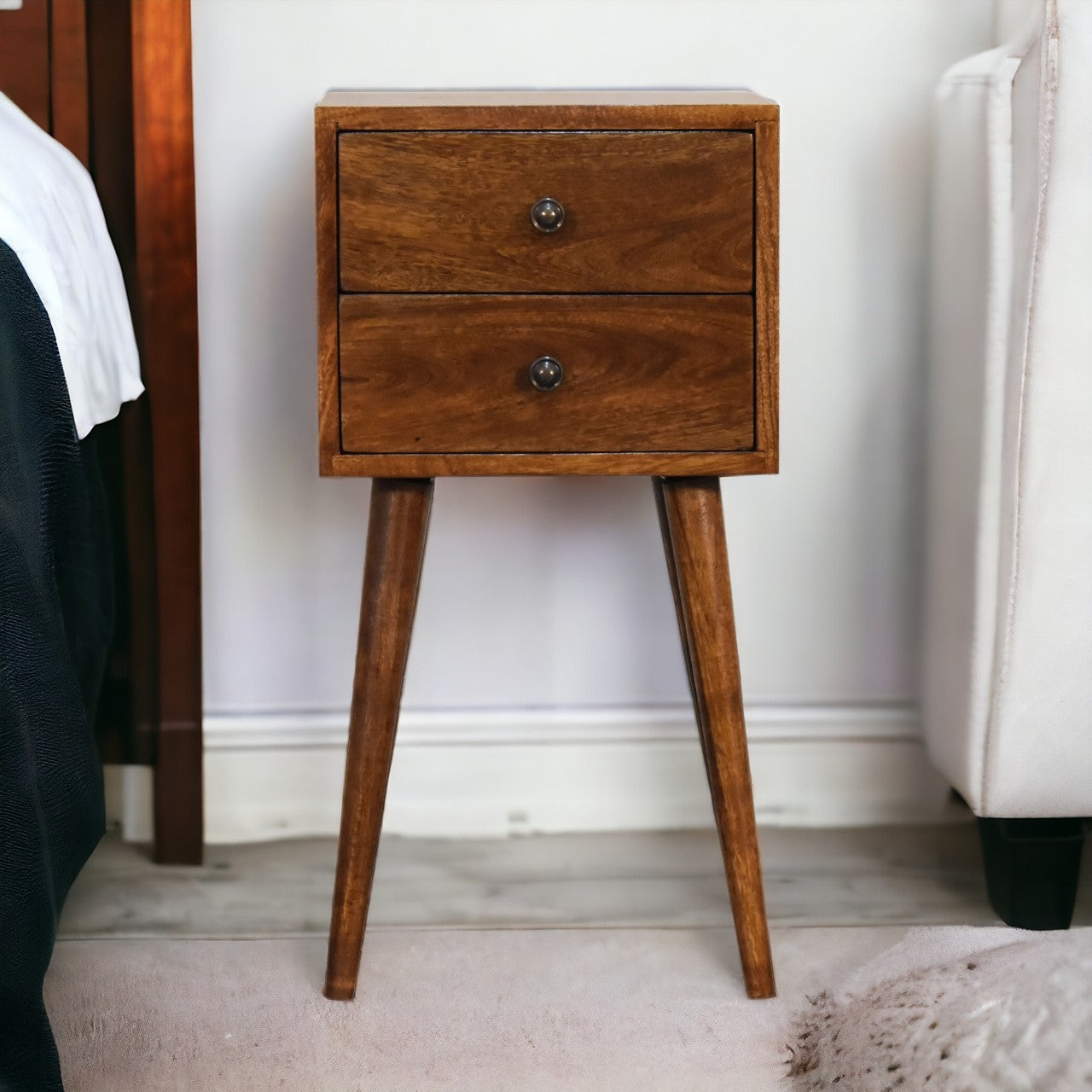 Mini 2-Drawer Chestnut Bedside Table