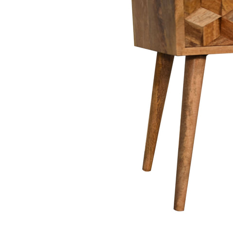 Mini Cube Carved 2-Drawer Bedside Table | Oak-Ish Solid Mango Wood
