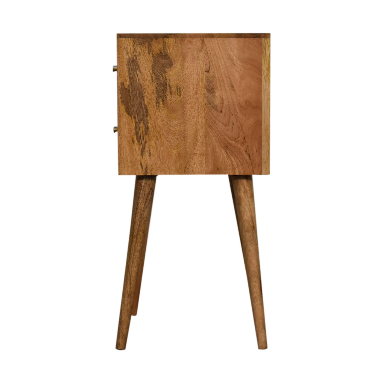 Mini Cube Carved 2-Drawer Bedside Table | Oak-Ish Solid Mango Wood