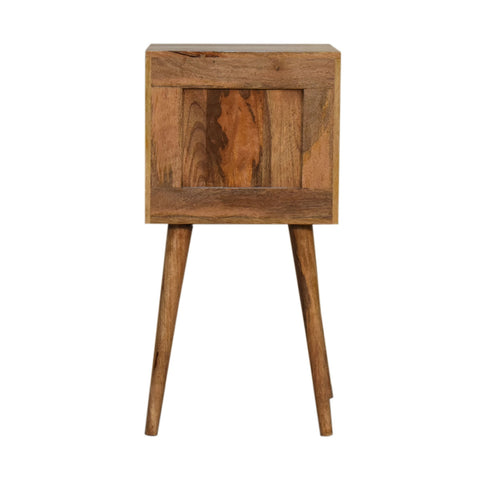 Mini Cube Carved 2-Drawer Bedside Table | Oak-Ish Solid Mango Wood