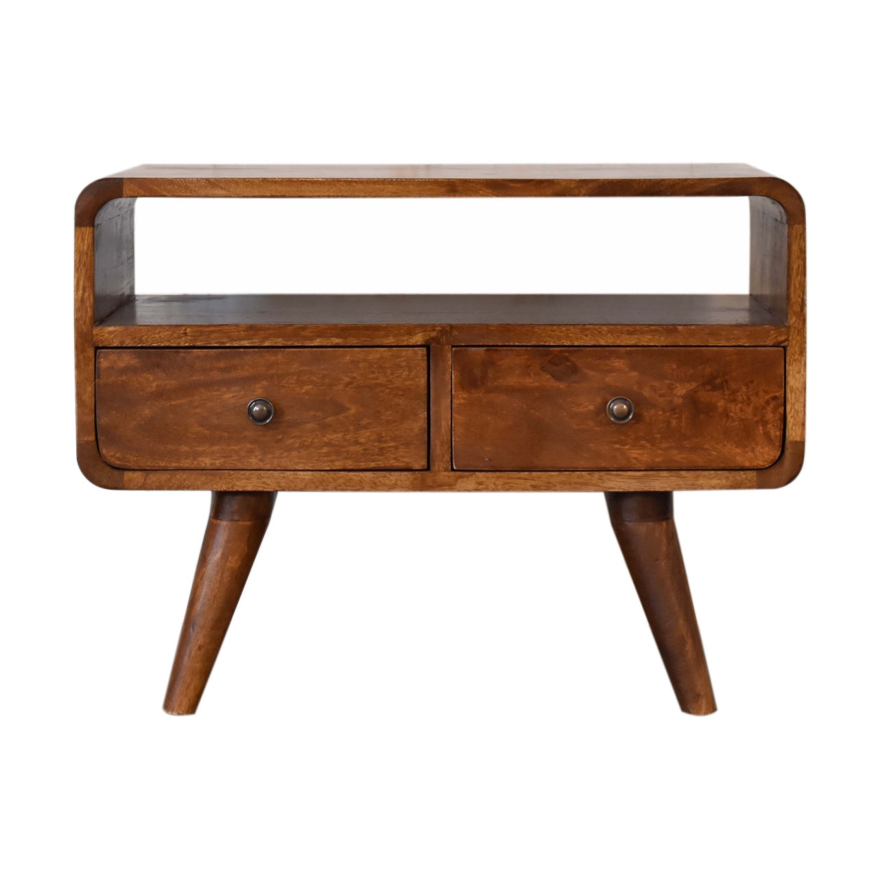 Mini Chestnut Curved Media Unit with 2-Drawers Chest of Drawers