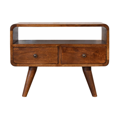 Mini Chestnut Curved Media Unit with 2-Drawers Chest of Drawers