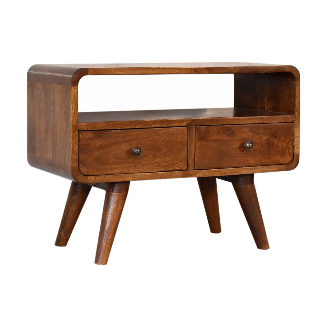 Mini Chestnut Curved Media Unit with 2-Drawers Chest of Drawers