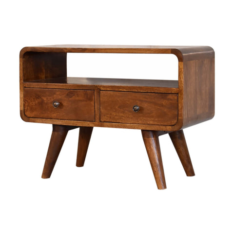 Mini Chestnut Curved Media Unit with 2-Drawers Chest of Drawers