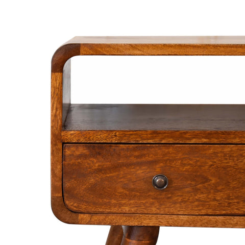 Mini Chestnut Curved Media Unit with 2-Drawers Chest of Drawers