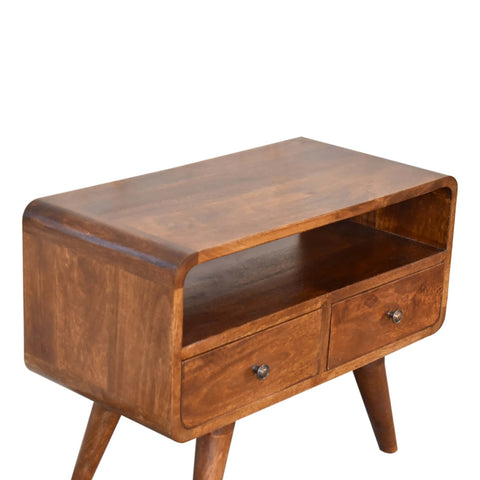 Mini Chestnut Curved Media Unit with 2-Drawers Chest of Drawers