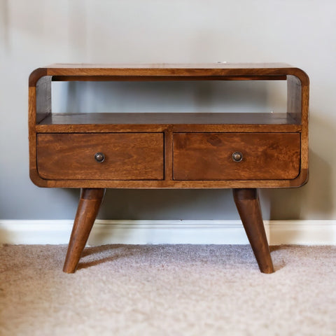 Mini Chestnut Curved Media Unit with 2-Drawers Chest of Drawers