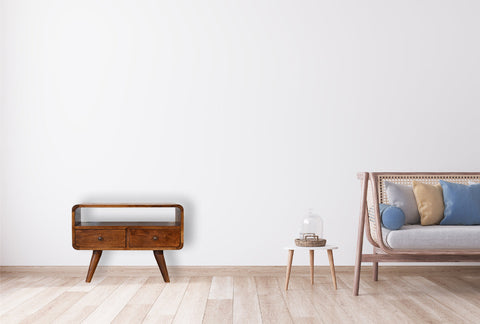 Mini Chestnut Curved Media Unit with 2-Drawers Chest of Drawers
