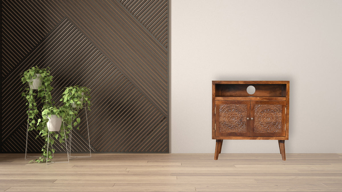 Tova Open Shelf Chest of Drawers | Chestnut Mango Wood