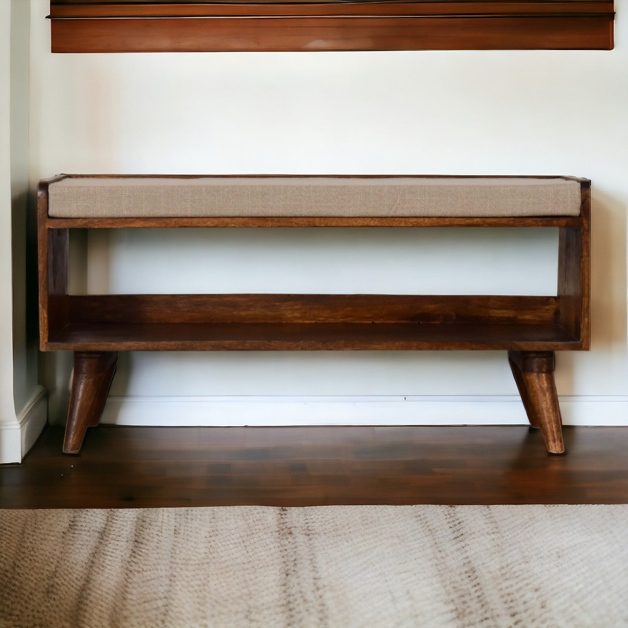 Mud Linen Nordic Storage Bench | Chestnut Hidden Storage