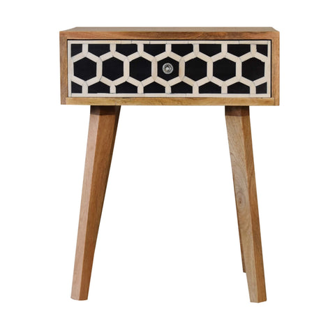 Bone Inlay Tapered Bedside Table | Oak-Ish Solid Mango Wood