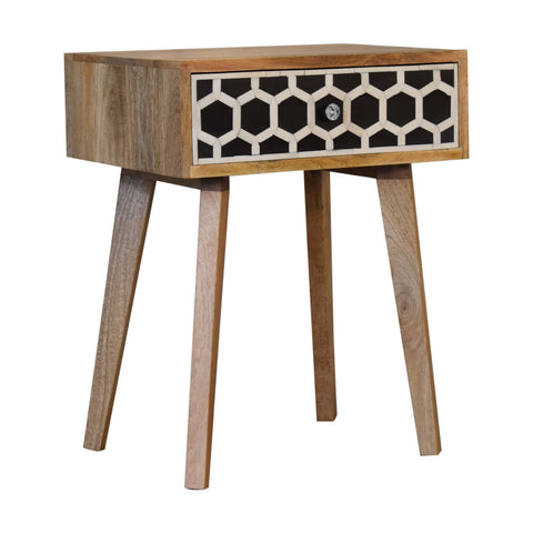 Bone Inlay Tapered Bedside Table | Oak-Ish Solid Mango Wood