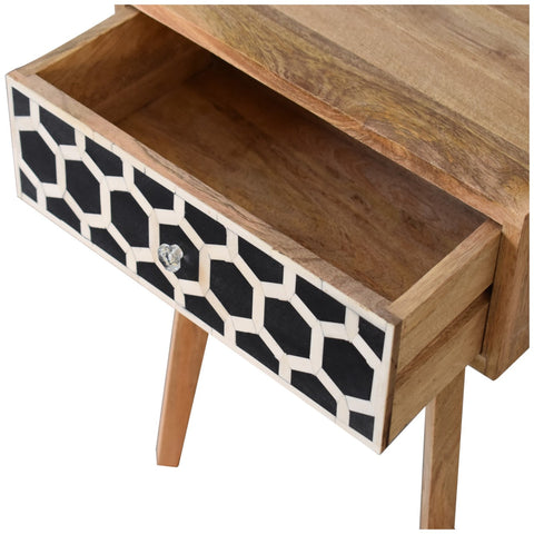Bone Inlay Tapered Bedside Table | Oak-Ish Solid Mango Wood