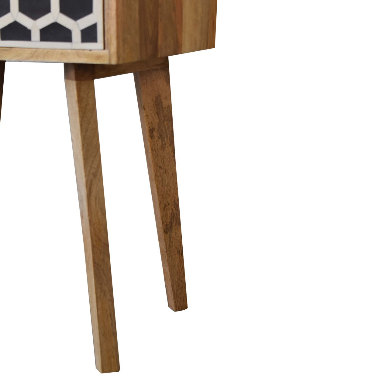 Bone Inlay Tapered Bedside Table | Oak-Ish Solid Mango Wood