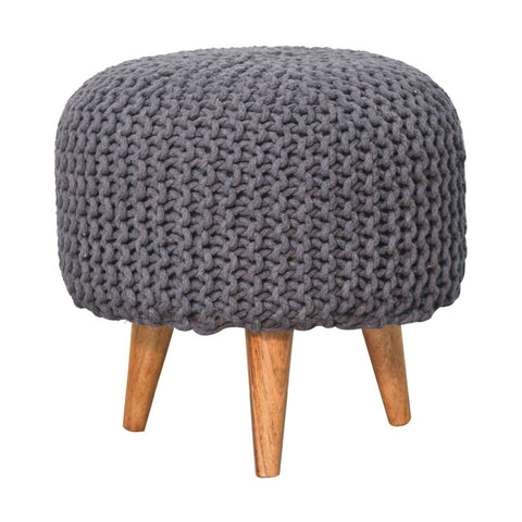 Keeva Grey Round Footstool | Oak Solid Mango Wood