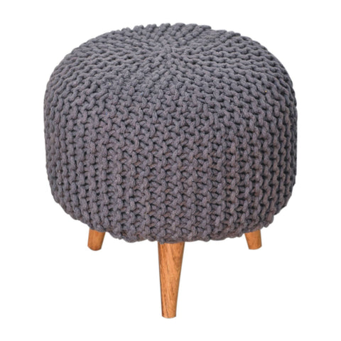 Artisan Furniture Solid Mango Wood Keeva Grey Round Footstool