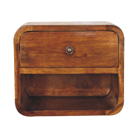 Mini Curve Floating Bedside Table | Chestnut Solid Mango Wood Wall-Mounted