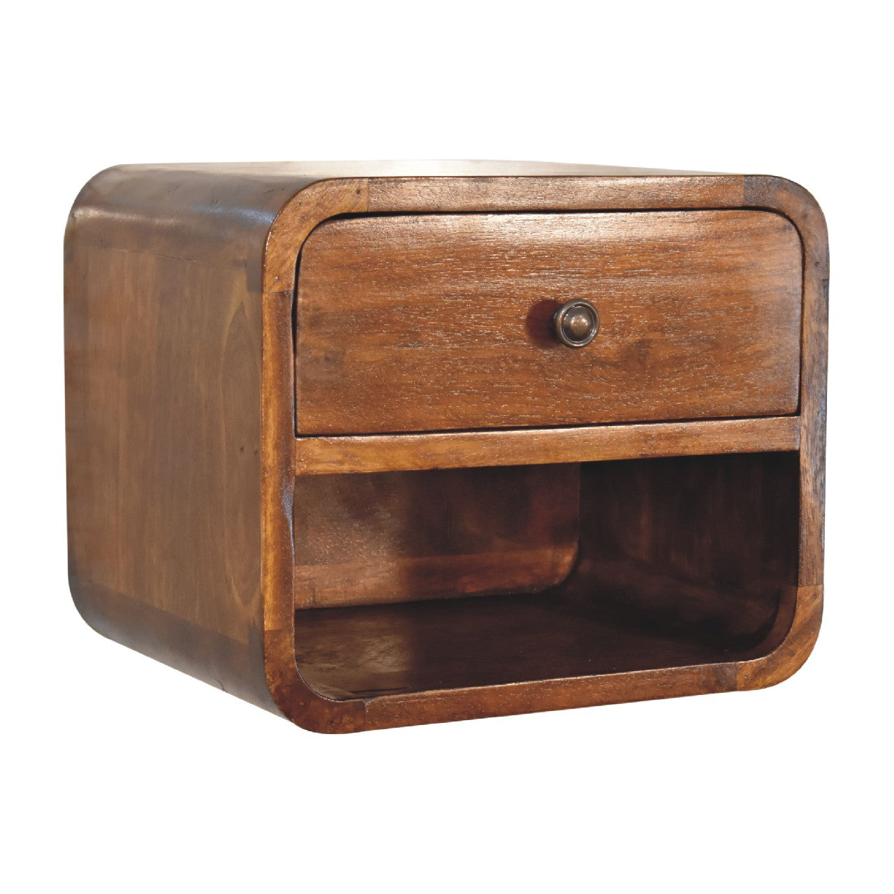 Mini Curve Floating Bedside Table | Chestnut Solid Mango Wood Wall-Mounted