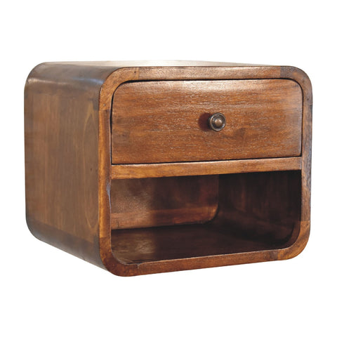 Mini Curve Floating Bedside Table | Chestnut Solid Mango Wood Wall-Mounted