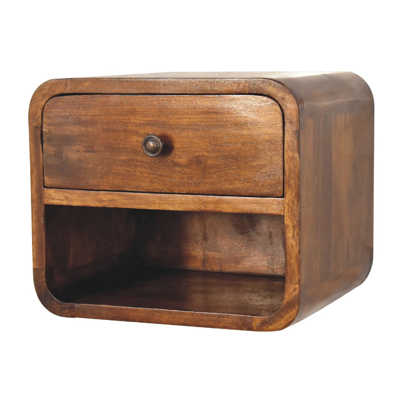 Mini Curve Floating Bedside Table | Chestnut Solid Mango Wood Wall-Mounted