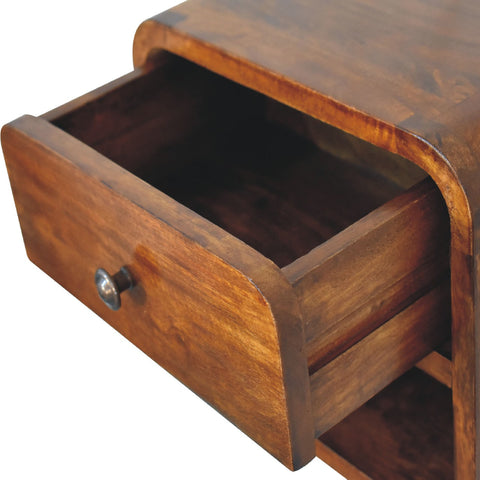 Mini Curve Floating Bedside Table | Chestnut Solid Mango Wood Wall-Mounted
