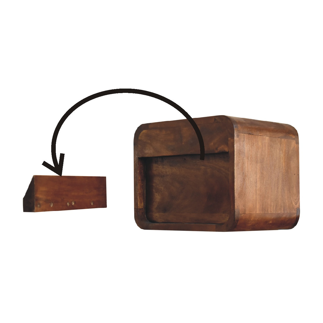 Mini Curve Floating Bedside Table | Chestnut Solid Mango Wood Wall-Mounted