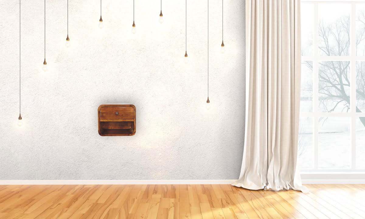 Mini Curve Floating Bedside Table | Chestnut Solid Mango Wood Wall-Mounted
