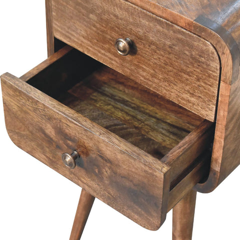 Mini Curved Grey Washed Bedside Table