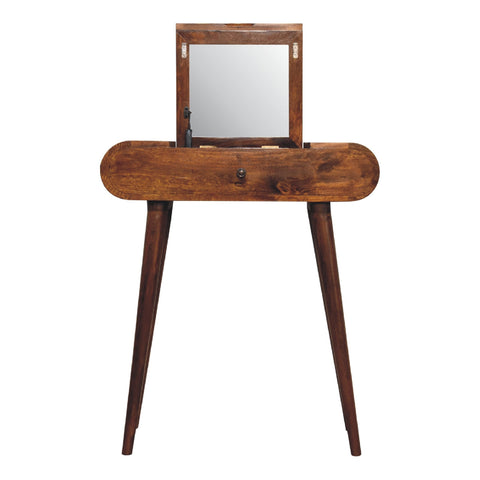 Mini Round Chestnut Fold Vanity Chest of Drawers | Foldable
