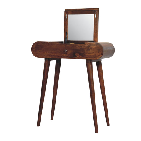 Mini Round Chestnut Fold Vanity Chest of Drawers | Foldable