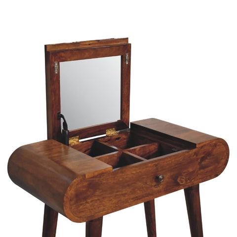 Mini Round Chestnut Fold Vanity Chest of Drawers | Foldable