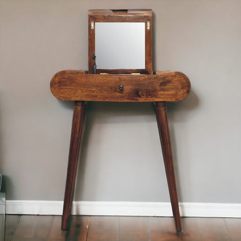 Mini Round Chestnut Fold Vanity Chest of Drawers | Foldable