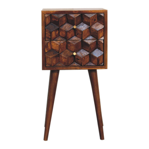 Mini Chestnut Cube 2-Drawer Bedside Table