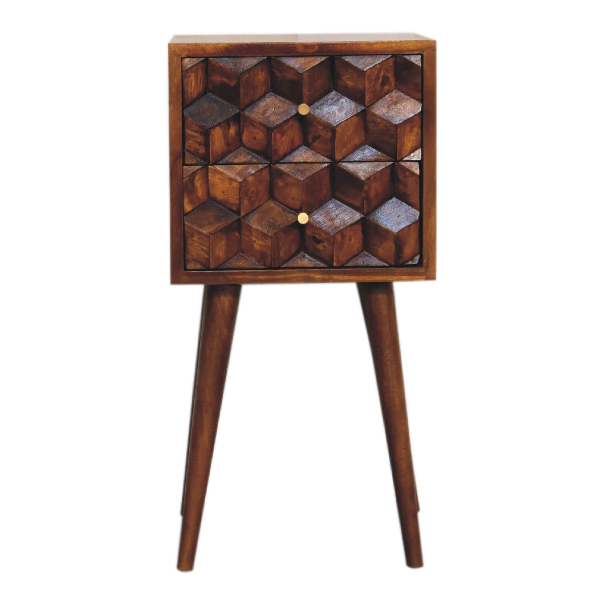 Mini Chestnut Cube 2-Drawer Bedside Table