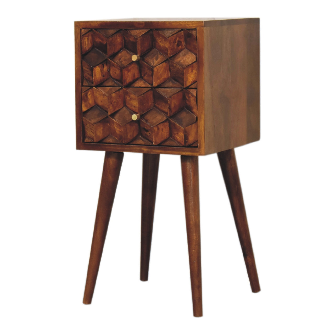 Mini Chestnut Cube 2-Drawer Bedside Table