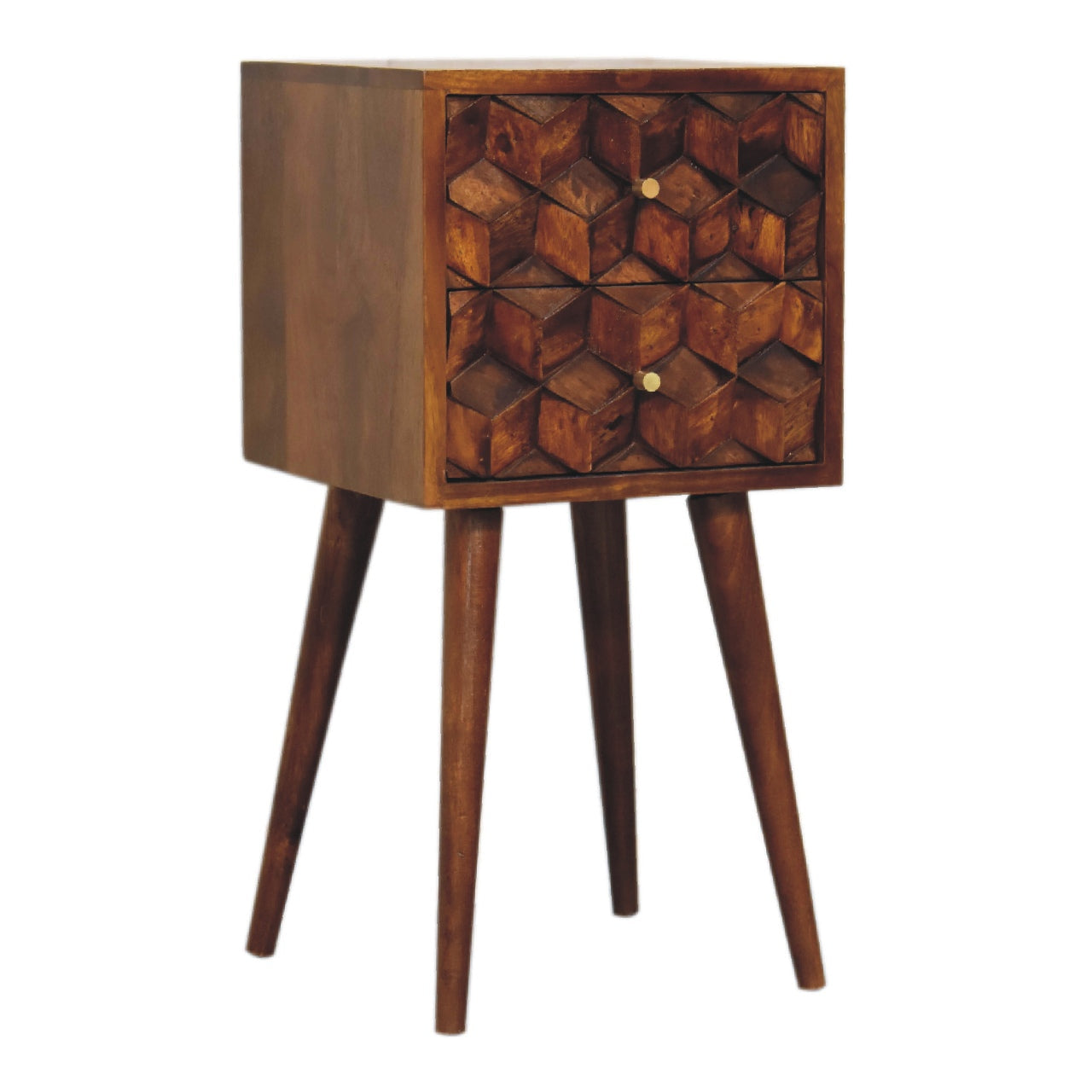 Mini Chestnut Cube 2-Drawer Bedside Table
