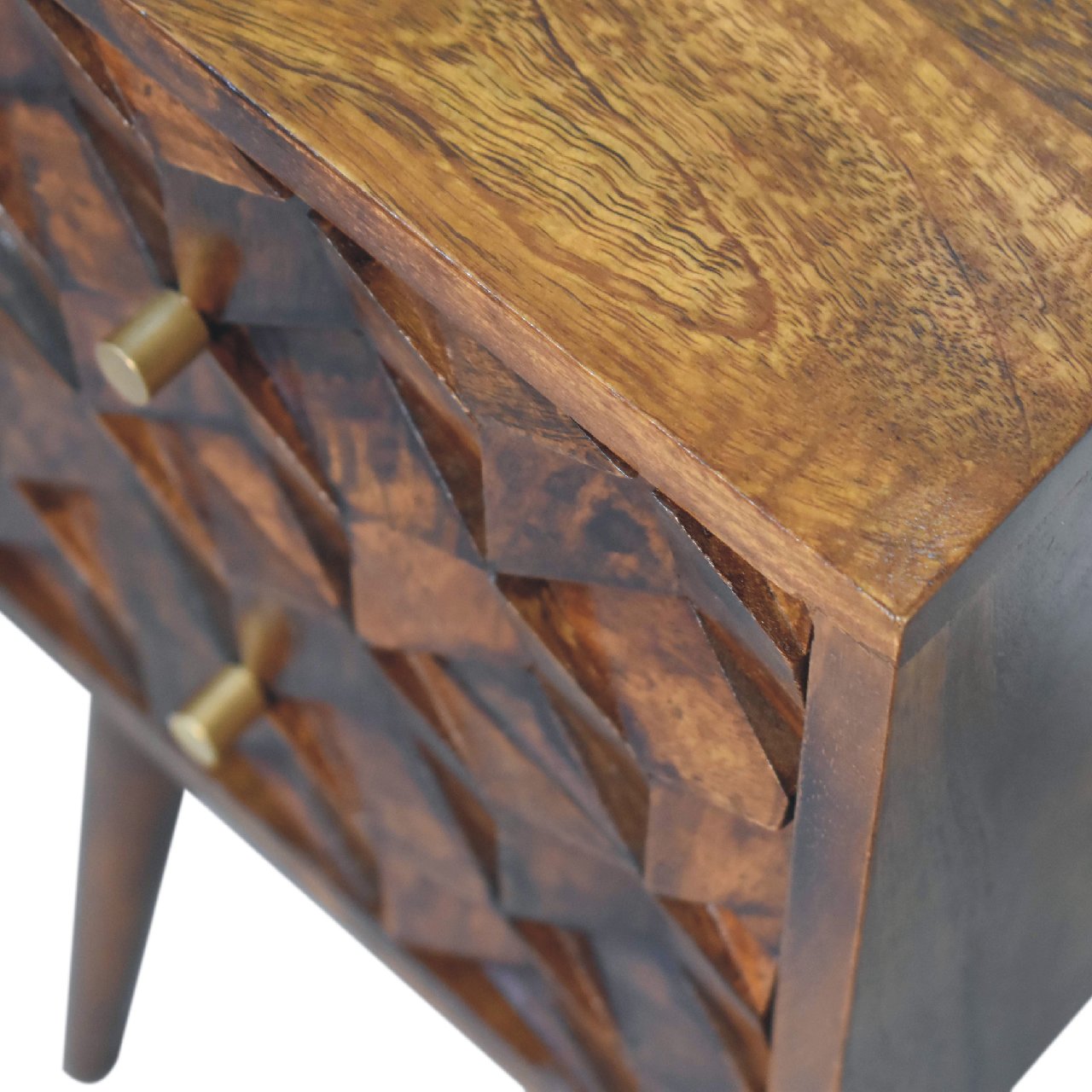 Mini Chestnut Cube 2-Drawer Bedside Table