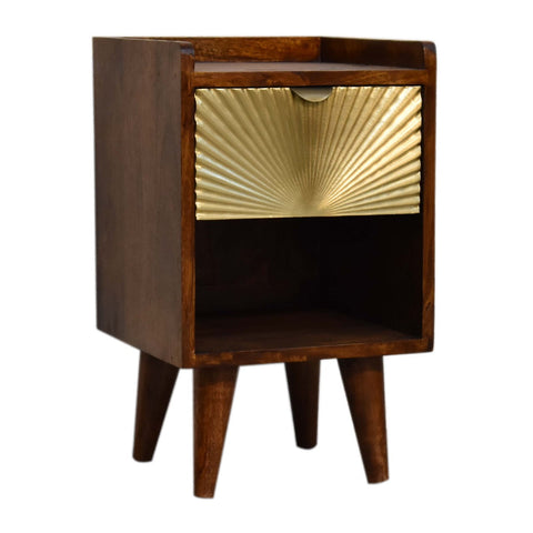 Mini Manila Gold 1-Drawer Bedside Table | Chestnut Solid Mango Wood