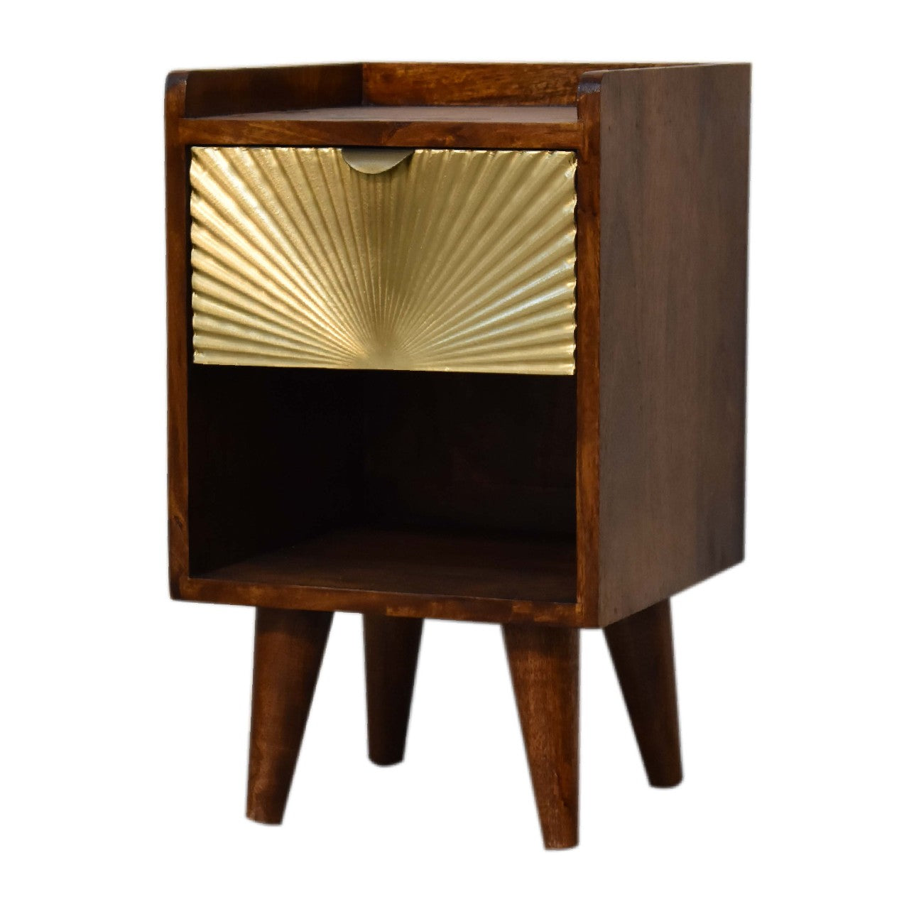 Mini Manila Gold 1-Drawer Bedside Table | Chestnut Solid Mango Wood