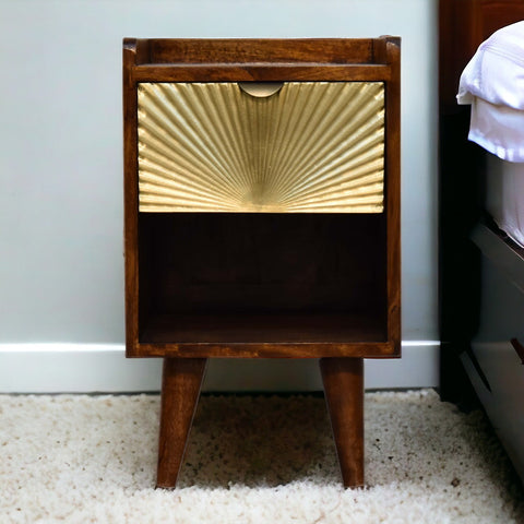 Mini Manila Gold 1-Drawer Bedside Table | Chestnut Solid Mango Wood